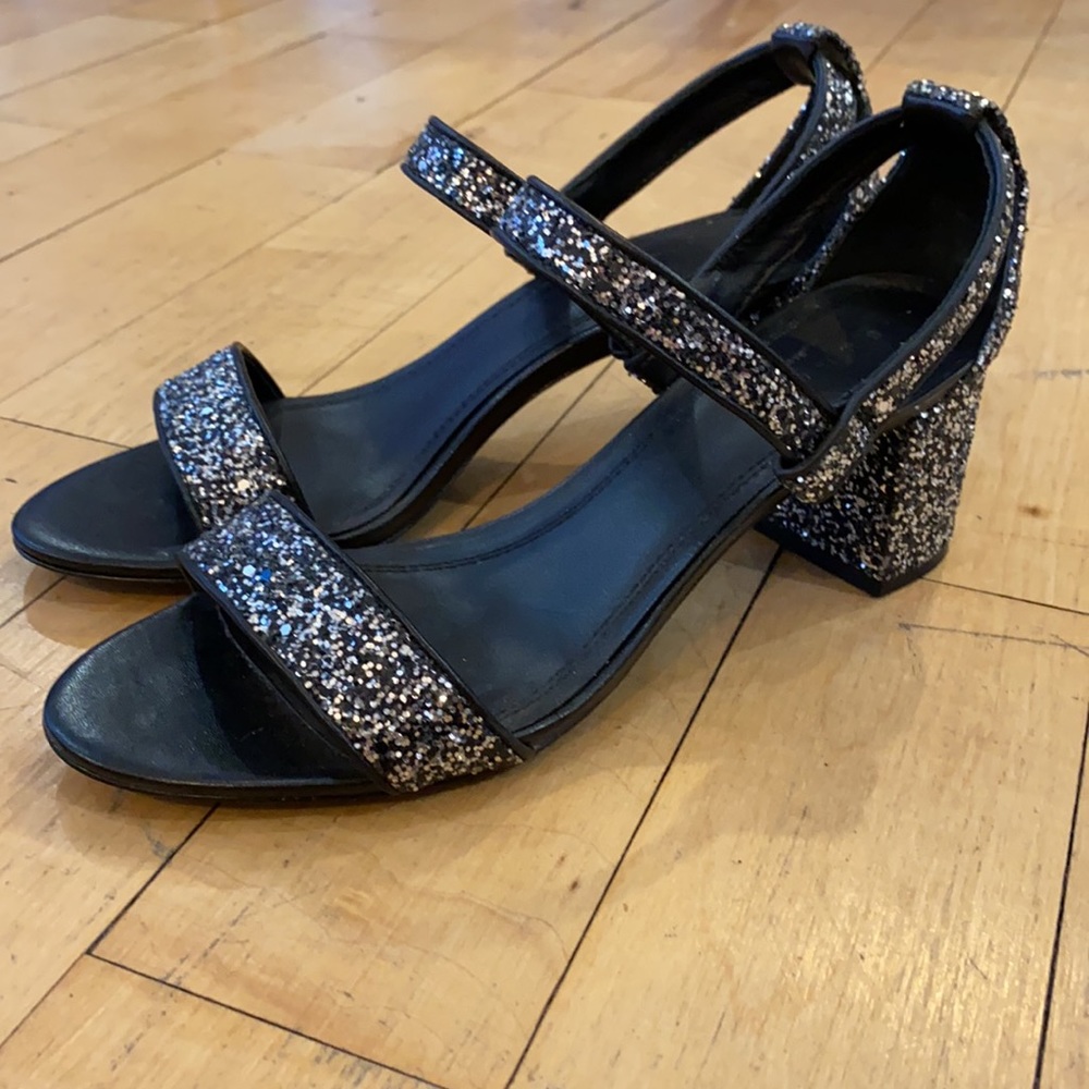 Sandro Glitter Leather Low Block Heel Sz 39 - Picture 8 of 16